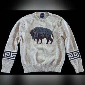 GAP Kids Beige Crewneck Sweater with Buffalo / Bison Design